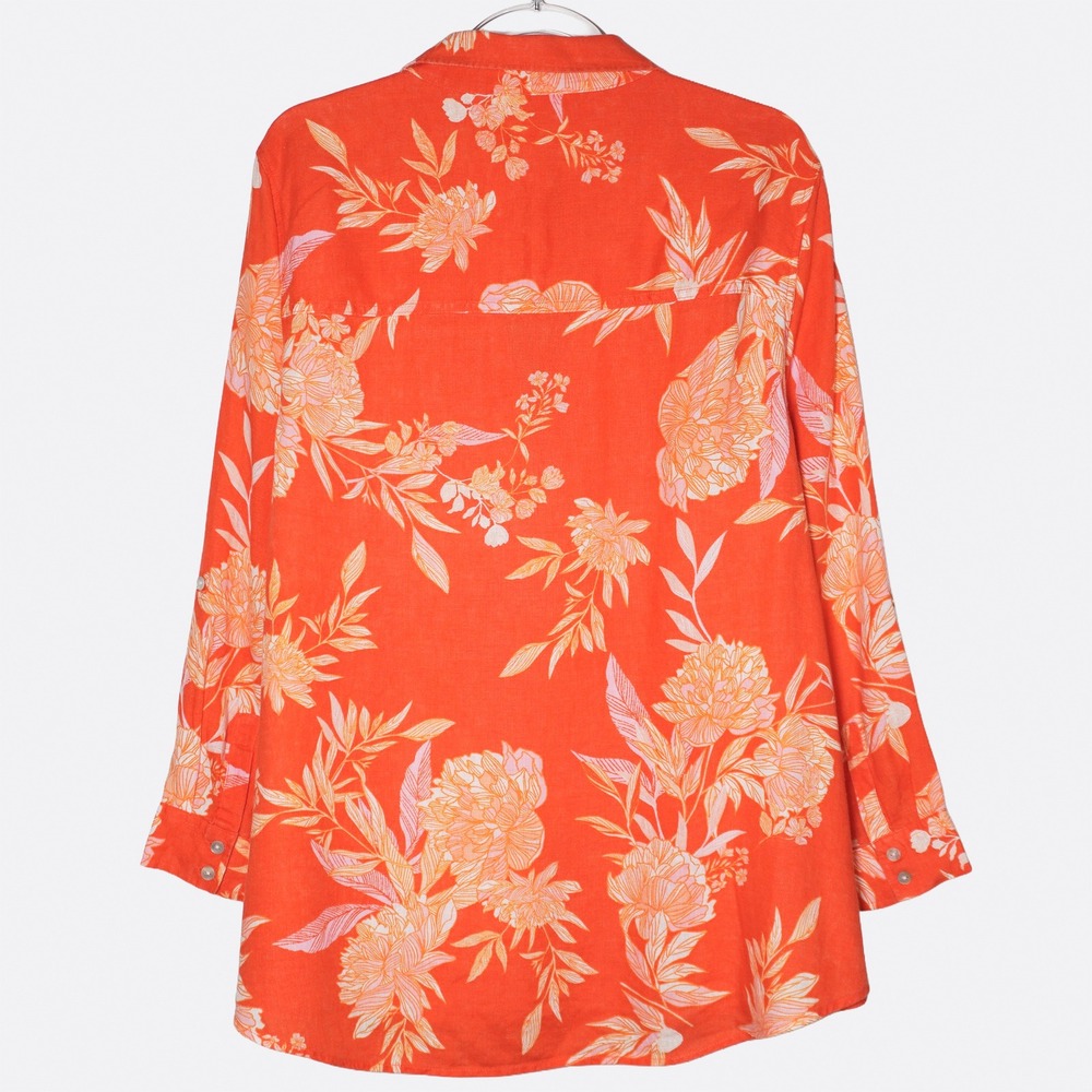 Cynthia Rowley 100% Linen Button Down Shirt Orange Floral Blouse Plus 2X 3X - Picture 3 of 9